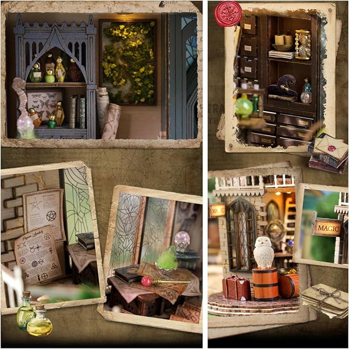 Flever DIY Miniature House Kit, Tiny Home Kit with LED Light, Mini House Build Craft Kits for Adults and Teens, Home Decor Creative Gift for Family/Friends (William' s Magic House)