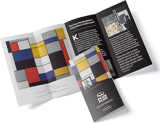 PLUS PLUS Inspired Art History Building Set, 3D Painting Kit & Craft Supplies for Kids, 350 Mini Interlocking Open Ended Pieces - Mondrian, Composition A
