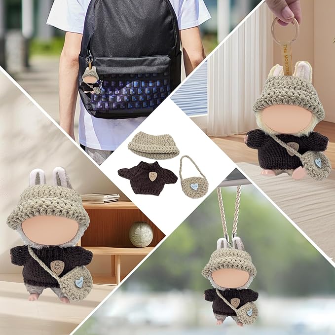 2025 New Clothes for Doll, Handcrafted Crochet 3-Piece Outfits Set for 5.91-6.7 in (15-17cm) Dolls, Cute Accessories for Doll, Stylish Outfit for Boys Girls Birthday Collectors