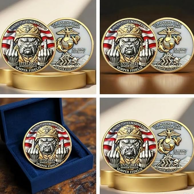 250th Anniversary Marine Corps Challenge Coin – 250 Year Military Commemorative Coin, Gifts for Veterans, Army Navy USMC Collector Coins