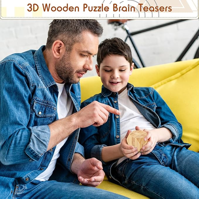 Yilloog 12 Pcs Wooden Brain Teaser Puzzles Set, Educational Games 3D Wooden Puzzle, Logic IQ Mind Challenging Puzzles for Adults Kids Christmas Birthday Gifts