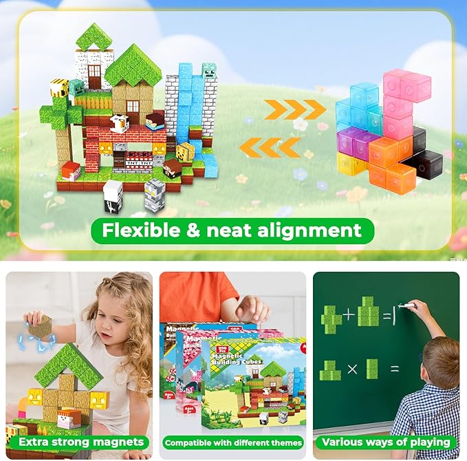 Magnetic Blocks-200PCS Magnetic Building Blocks, Magnets Cubes 2025 Upgraded Stacking Magnets for Kids Forest River Indoor Construction STEM Toys, Christmas Birthday Gifts for Boys & Girls Ages 3+
