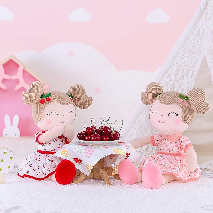 Gloveleya Baby Doll Girl Gifts Plush Toys Soft Dolls Baby Gifts Cherry Girl Pink 14 Inches with Gift Box…