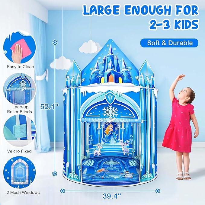 Princess Play Tent,Kids Toys for Girls,Ice Castle Kids Tent Indoor and Outdoor, Large Imaginative Playhouse 51" X 40" with Carrying Bag for 3-12 Years Old Girls Gift
