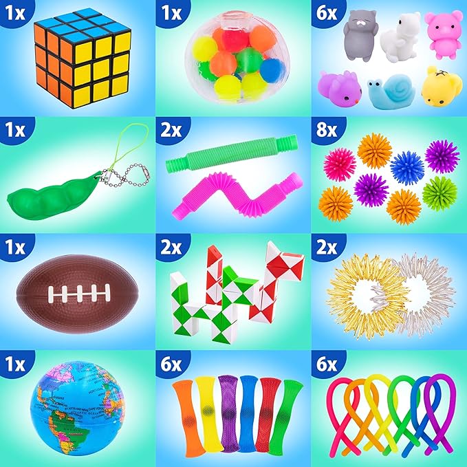 Fidget Toys Pack 50 Pcs – Party Favors for Kids 8-12, Stocking Stuffers for Kids, Bulk Sensory Toys for Classroom Treasure Box Prizes, Goodie Bags, Birthday Gifts