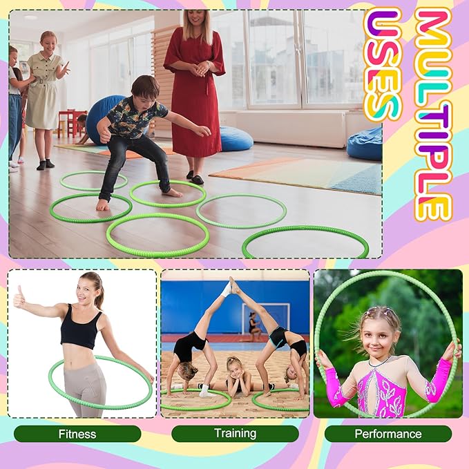 Sratte 8 Pcs Color Hoop Detachable Adjustable Hoop Exercise Ring Plastic Toys for Teens Games Gymnastics Dog Agility Equipment Party Decor, 4 Colors