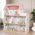 Wooden Pink Doll House for Girls with Balcony,DIY Pretend Dolls Play House Toy, Kids Dollhouses Toys with 12 PCS Furniture Accessories,Birthday Gifts for Boys Girls Ages 3+