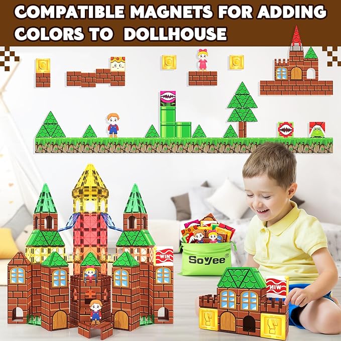 Magnetic Tiles 80PCS Kids Toys Castle Magnetic Building Blocks Construction Magnet Pretend Play Set for Boys & Girls 3-12 Year Old Christmas Birthday Gifts for Boys