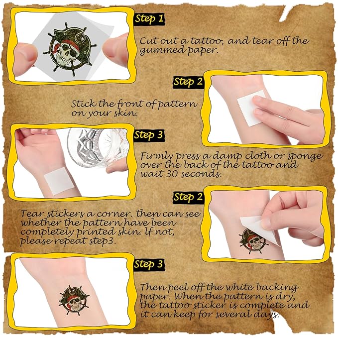 Landhoow 240 Pcs Pirate Tattoos Temporary for Kids Glitter Face Tattoos Cool Body Sticker Costume Accessory for Adults Boys Girls Party Favor