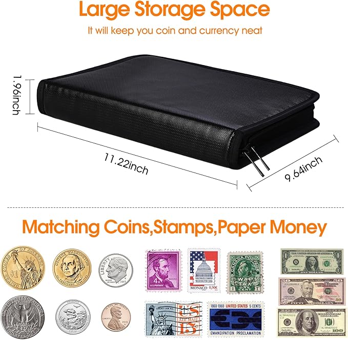 Coin Collection Book for Collector, 360 Pockets Coin holder Albums & 36 Sleeves money storage case with Aluminum Foil Lining for Coins, Currency, Bill, Quarter, Stamp, pennies