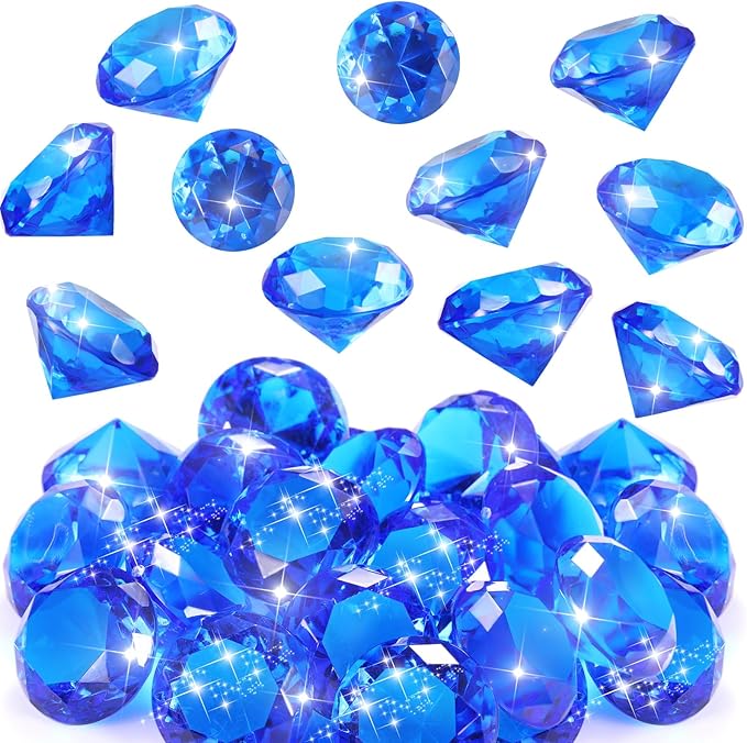 Zomiboo 16 Pcs Acrylic Diamond Large Gems Pirate Round Treasure Toy Gems Treasure Round Gemstones Acrylic Diamond Shaped Gemstones for Home Table Vase Fillers Party Decor (Blue)