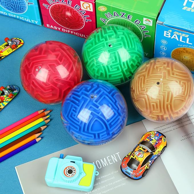 Sumind 4 Pcs 3D Puzzle Maze Ball Magic Brain Teasers Games Memory Sequential Gravity Maze Cube Ball Sphere Educational Puzzle Toys for Adult Hard Challenges(Blue, Green, Rose Red, Gold)