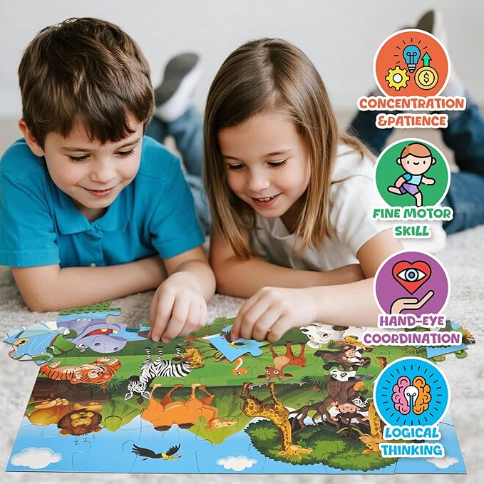 35 Pieces Jumbo Floor Puzzle for Kids Animal Jigsaw Puzzles Large Puzzles for Toddler Ages 4-8, 3-5, Educational Development Toys Giant Floor Puzzle (Animal Paradise)
