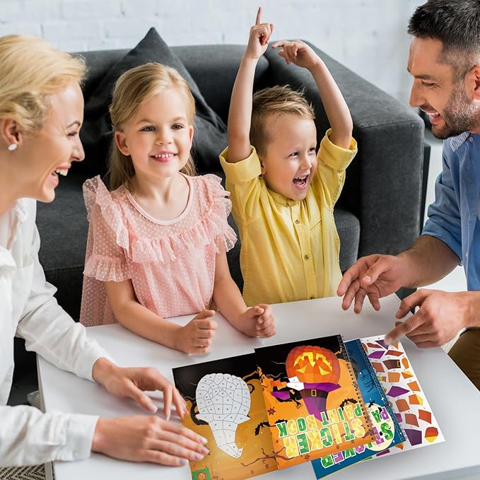 Omgouue 2PCS Halloween Crafts for Kids Ages 4-8 Sticker Paint Books Includes Pumpkins Spiders Tombstones and More Designs Gift Party Create 20 Pictures Sticker Sheets are Separate