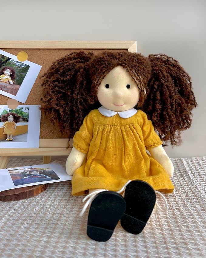 BlissfulPixie Handmade Waldorf Doll - Inka 12", Soft Girl Rag With Cute Stuffed Plush, Ideal First for Babies & Toddlers