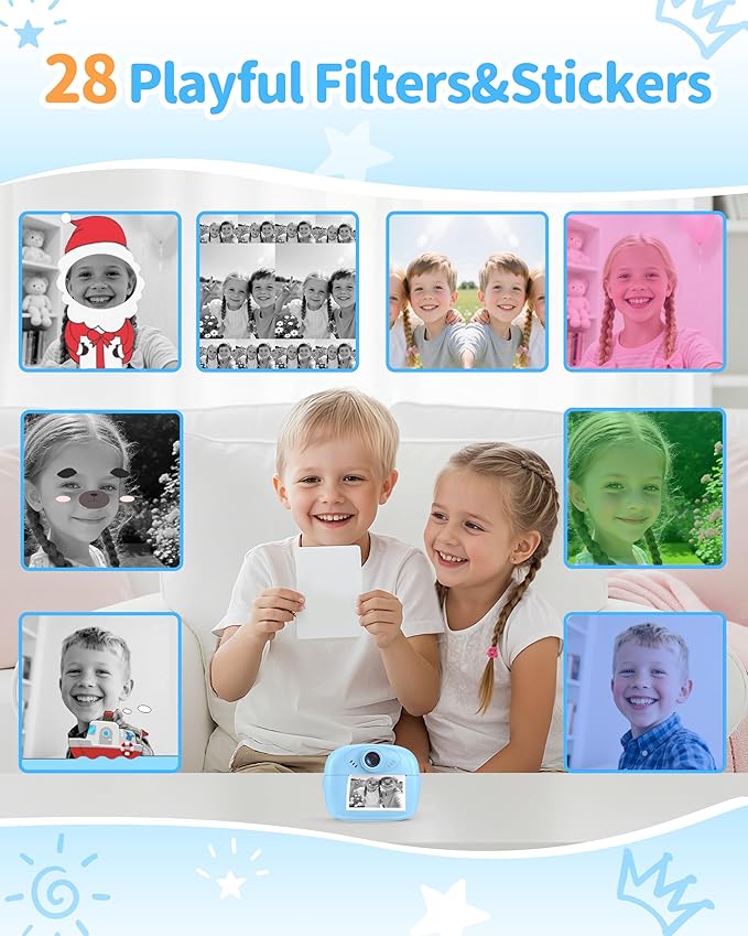 Kids Instant Print Camera,1080P Video Instant Digital Camera for Kids, Christmas Birthday Gift for Girls and Boys Age 3 4 5 6 7 8 9 10, Toy Camera with 32GB SD Card,Christmas Stocking Stuffers,Blue