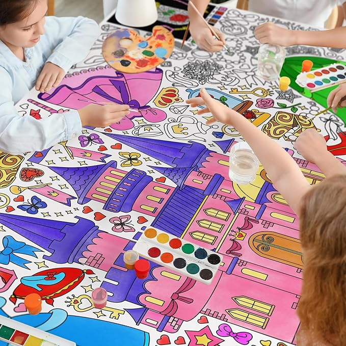 Gatherfun Princess Party Giant Coloring Poster - 31.5 x 72 Inches - Versatile Classroom Wall Decor & Birthday Activity - Princess Poster or Table Cover for School Parties & Special Events