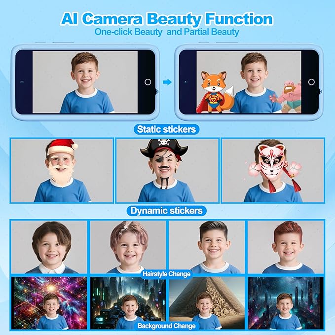 AI Digital Camera for Kids with WiFi for Christmas Birthday Gift for Girls Boys，Touch Screen HD Camera for Home Travel Garden,Kids Toys for 4 5 6 7 8 9 10 11 12 with 32GB SD Card Blue