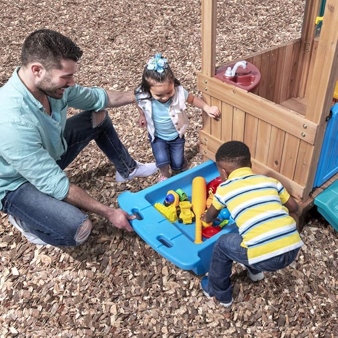 Step2 Woodland Adventure Playhouse & Slide, Kids Outdoor Playset, Backyard Playground Set, Swings, Storage Drawer, Made of Wood & Durable Plastic, Outside Jungle Gym, for Children 3-8 Years Old