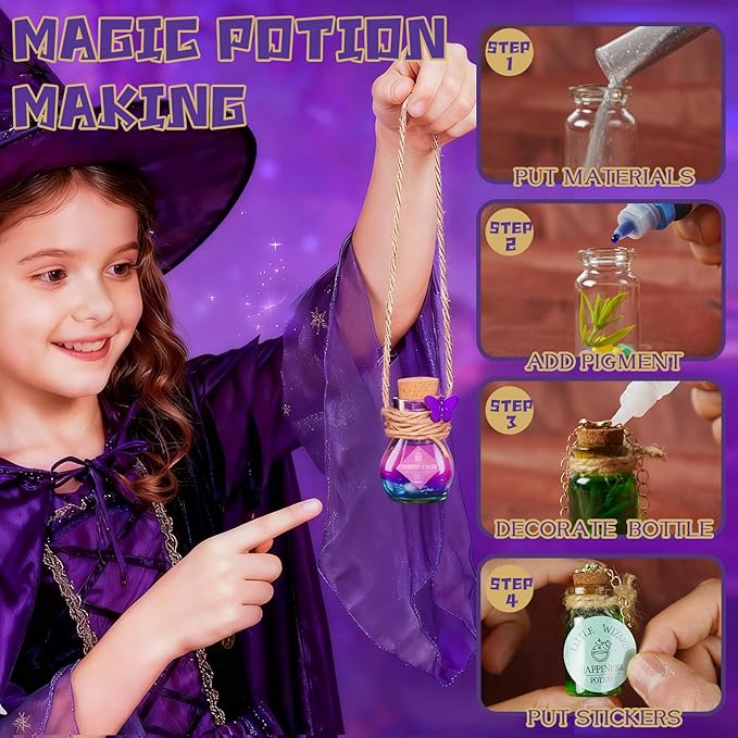 KIDDYCOLOR Magic Potion Kit for Kids - 12 Mixed Fairy Potion Bottles, Art Craft & Decoration Toys for Girls Ages 6 7 8 9 10 12+ Year Magical Workshop Kit for Boys Girls Birthday Party Gift, Christmas