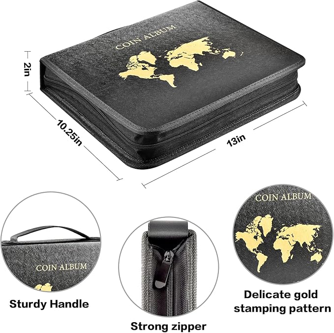 Coin Collection Book Holder for Collectors, 200 Pockets Collecting Album & 30 Sleeves Paper Money Display Storage Case for Currency Collection Supplies (200 coins+30 paper money binder)