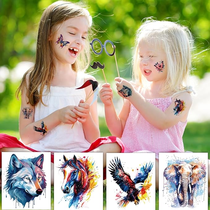 160 PCS 30 Sheets Watercolor Animals Temporary Tattoos for kids - Individually Cute Animals Temporary Tattoos Stickers for Girls Boy Body Arm Shoulder Birthday Party Supplies Gifts for Kids