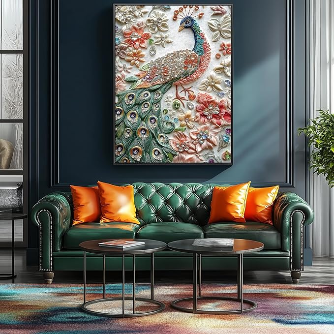 Peacock 1000 Piece Puzzle for Adults Beautiful Peafowl Colorful Flower Bird Crystal Jewellery Art Jigsaw Puzzles with Letters on Back Hard Impossible Difficult Challenging Family Puzzle(27.5"X19.6")