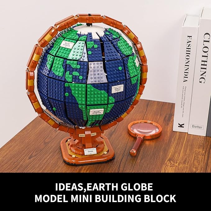 Ideas The Globe Mini Building Set for Adults,2514 Pcs Build Home Decor World map Spinning Globe Gifts for who Love Travel and Geography,New 2023