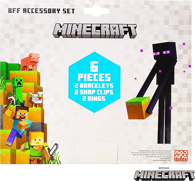 LUV HER Minecraft Girls BFF 6 Piece Toy Jewelry Box Set with 2 Rings, 2 Bead Bracelets and Snap Hair Clips Ages 3+