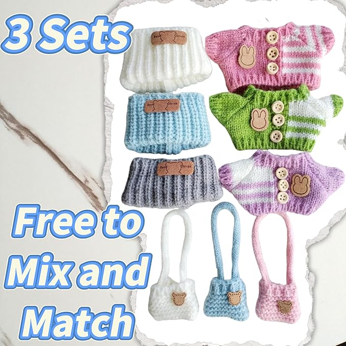 15cm & 17cm Doll Clothes Outfits Set - Premium Dress Up Bundle with Exquisite Accessories | Soft Fabric Fashion Doll Costume for 15-17cm Dolls (3set Pink+Purple+Green)