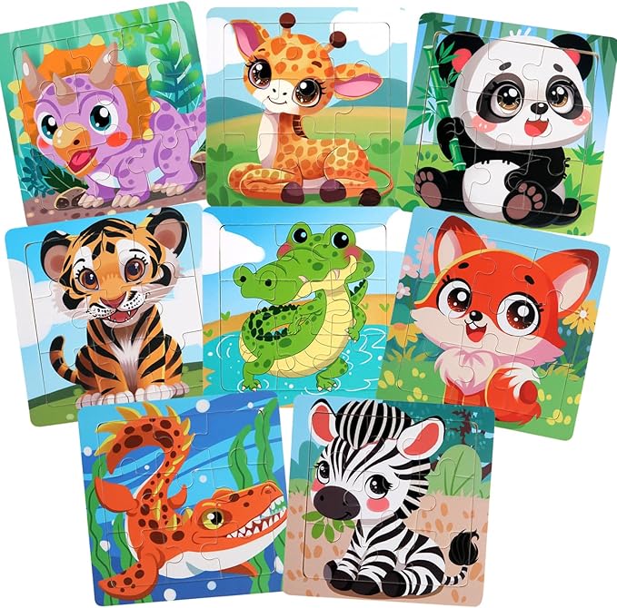 8 Pack Jigsaw Puzzles for Toddlers 1-2 3-6, 9 Piece Animal Wooden Puzzles for Toddlers, Children Learning Educational Puzzles Toys for Boys Girls (Style 2)