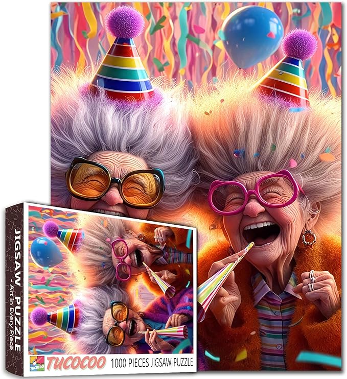 Colorful Party Grandma Theme Jigsaw Puzzle for Adults 1000 Pieces Large Puzzle Game for Students Fun and Laughter Party Scene 20X27 Inches Unique Gift Idea Home Wall Decor Relaxing Puzzle