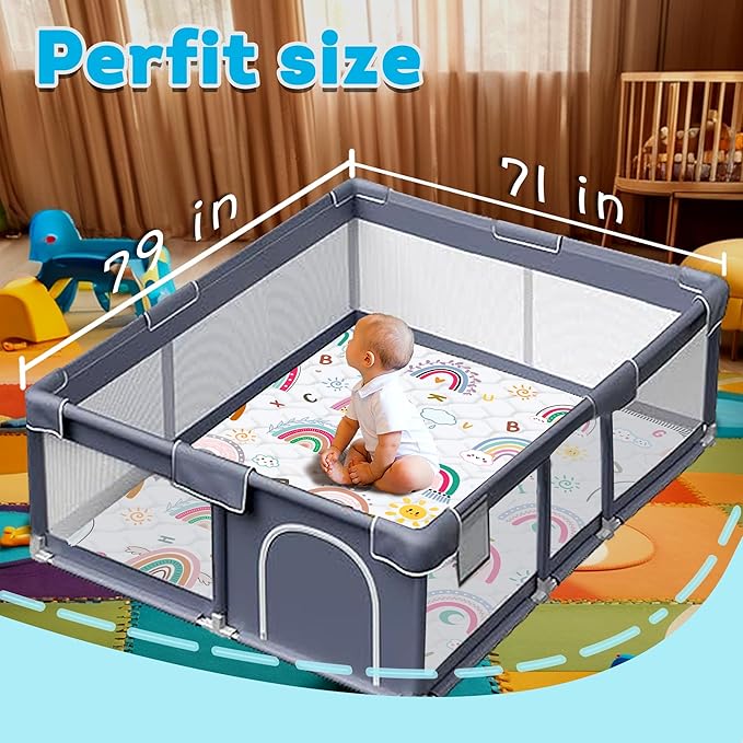 Baby Play Mat，Thick Soft 71" X 79" Playpen mat, Non-Slip and Machine Washable Baby Play Mats for Floor，Crawling Mat for Babies, Toddlers & Infants to Play and Learn (Rainbow)