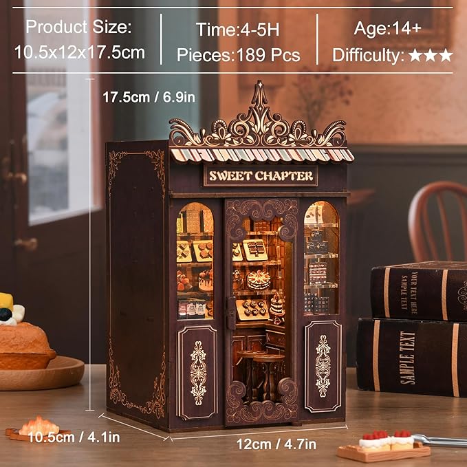 DIY Miniature House Kit, Mini House Building Kit, DIY Book Nook Kit, Tiny Model House for Adults to Build, Beginner 3D Wooden Book Nook, for Family Friends (Sweet Chapter)