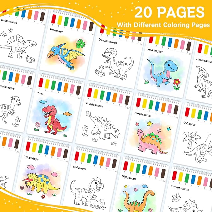 Paint with Water Coloring Books for Toddlers,Mess Free Watercolor Painting Papers for Kids Water Color Paint Kit Art Craft Birthday Gift for Ages 1-3,4-8(Dinosaurs)
