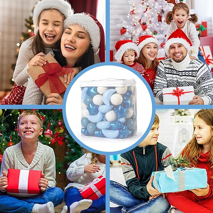 GOGOSO Ball Pit Balls Stars Moon Shapes Plastic Pitballs for Toddler Play Tent Baby Photo Props Kids Pool Water Toys Kiddie Pool Party Decor, Pearl Blue+Cream Blue+White,100PCS