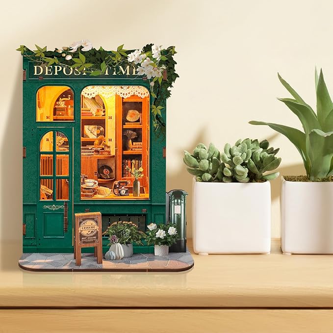 DIY Book Nook Kit, Miniature Bookshelf Decor with LED Lights, Laser-Cut Wooden Craft Set for Adults, Creative Gift for Christmas, Birthday, Leisure Time