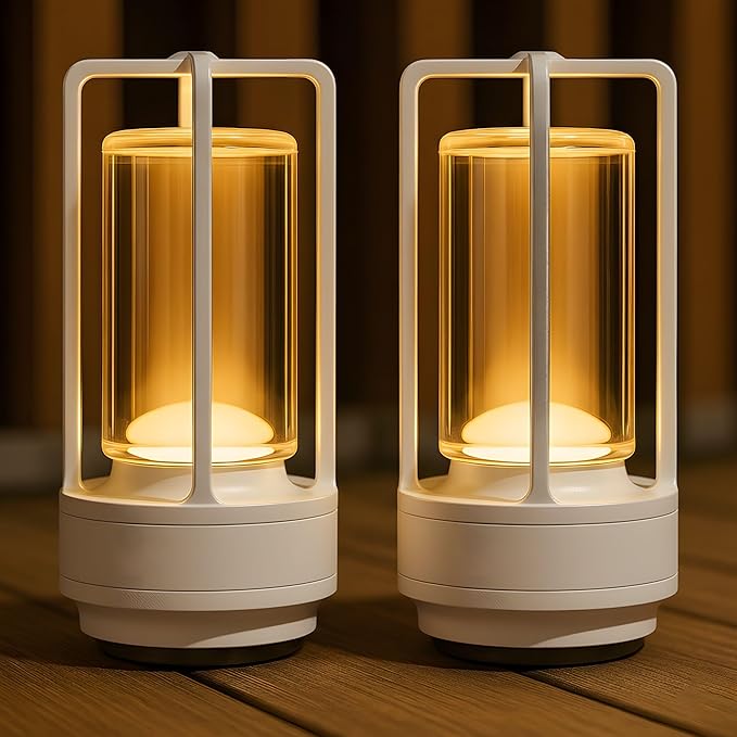 Klarako Crystal Lantern Lamp – Modern Cordless Rechargeable Bedside & Outdoor Light, Portable Wireless – Dimmable Touch Control – Luxury Living Room & Hotel-Style Lighting (Matte White, 2-Pack)