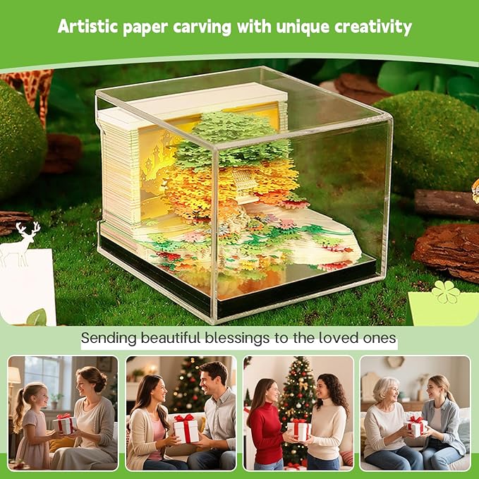 3d Calendar 2026,Hand Tear DIY Art 3d Calendar,Perfect Combination Of Artistic And Practical Design With Lights,Suitable For Note Taking,Decorative Ornaments,Holiday Gifts (huahai-Green)
