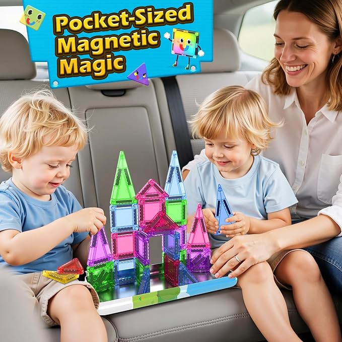 Magnetic Tiles for Kids Ages 4-8 Toddler Toys Magnetic Blocks Building Toy STEM Outdoor Kids Toys Gift for Boys & Girls 3+ Year Old, Pocket-Sized Mini Tiles for Classroom Must Haves
