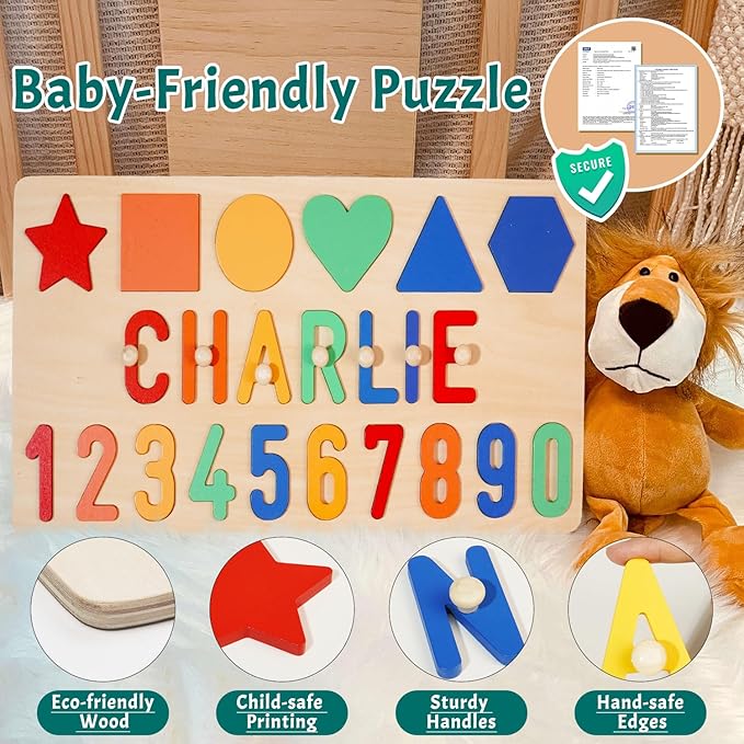 Name Puzzle for Kids Personalized, Custom Baby Boy Girl First Christmas Birthday Gift, Montessori Learning Toddler Puzzle Toy