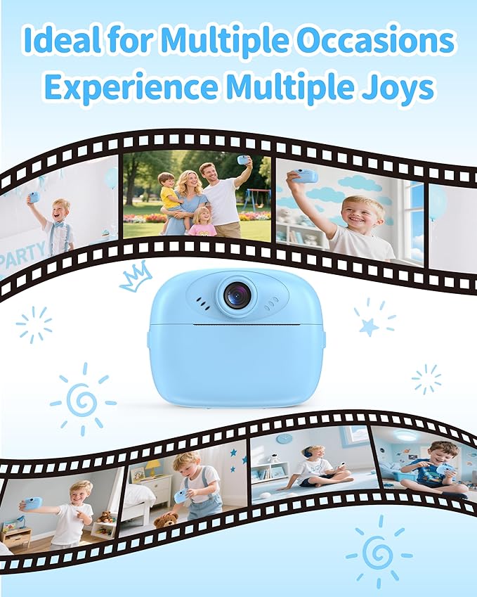Kids Instant Print Camera,1080P Video Instant Digital Camera for Kids, Christmas Birthday Gift for Girls and Boys Age 3 4 5 6 7 8 9 10, Toy Camera with 32GB SD Card,Christmas Stocking Stuffers,Blue
