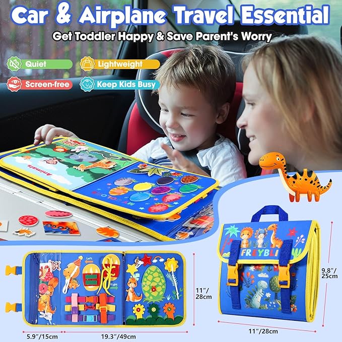 FREYBLI Toddler Busy Board, Montessori Toys for Boy Birthday Gift, Educational Quiet Activity Busy Book for Toddlers, Travel Toys for Airplane Car