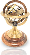 Antique Style Nautical Brass Armillary Sphere World Globe Astrolabe Mounted on Wooden Base - Perfect Decor Accent for Office