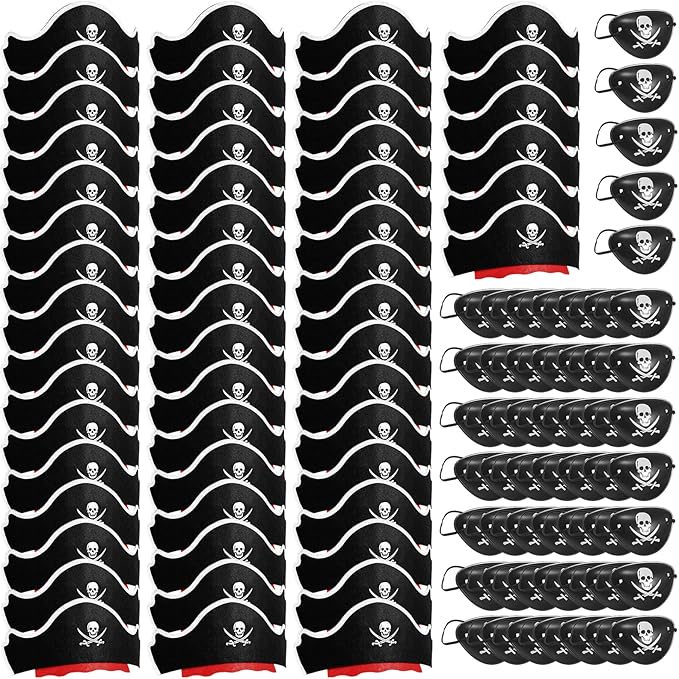 Legigo 108 Pcs Pirate Hat with Eye Patch- 54pcs Classic Captain Costume Cap & 54pcs Eye Patch for Pirate Party Cosplay, Halloween & Caribbean Fancy Dress