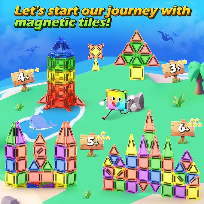 Mini Magnetic Tiles Travel Toddler Toys with Metal Tin Portable STEM Building Kids Toys for 3 4 5 6 7 8+ Years Old Boys & Girls & Birthday Gifts