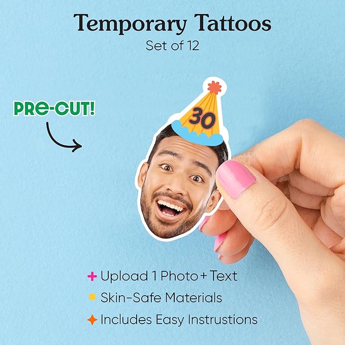 Big Dot of Happiness Custom Photo Party Time - Happy Birthday Party Favors - Fun Face Temporary Tattoos - Set of 12
