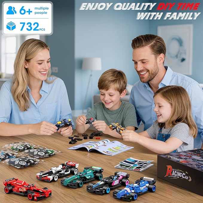 zinat STEM Building Toys Set for Kids Ages 6+, 732Pcs 10-in-1 Racing Car Building Blocks, DIY Assembly Cars Toy Gift for Boys, Girls, Birthday, Christmas