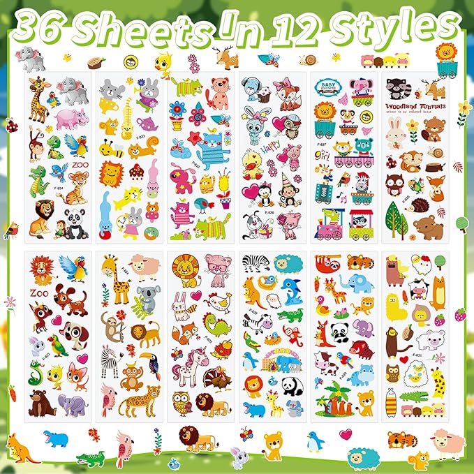36 Sheets Animal Stickers for Kids - 900+ 3D Puffy Stickers Jungle & Farm Theme | Lion, Panda, Elephant, Giraffe | Reusable, Waterproof | Crafts, Scrapbooking, Party Favors