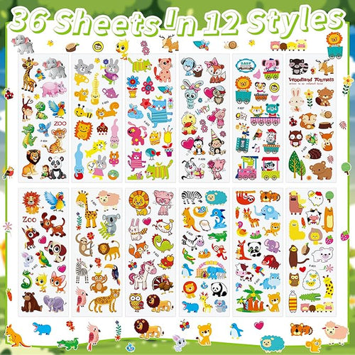 36 Sheets Animal Stickers for Kids - 900+ 3D Puffy Stickers Jungle & Farm Theme | Lion, Panda, Elephant, Giraffe | Reusable, Waterproof | Crafts, Scrapbooking, Party Favors